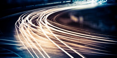 the light trails on the steet in shanghai china.