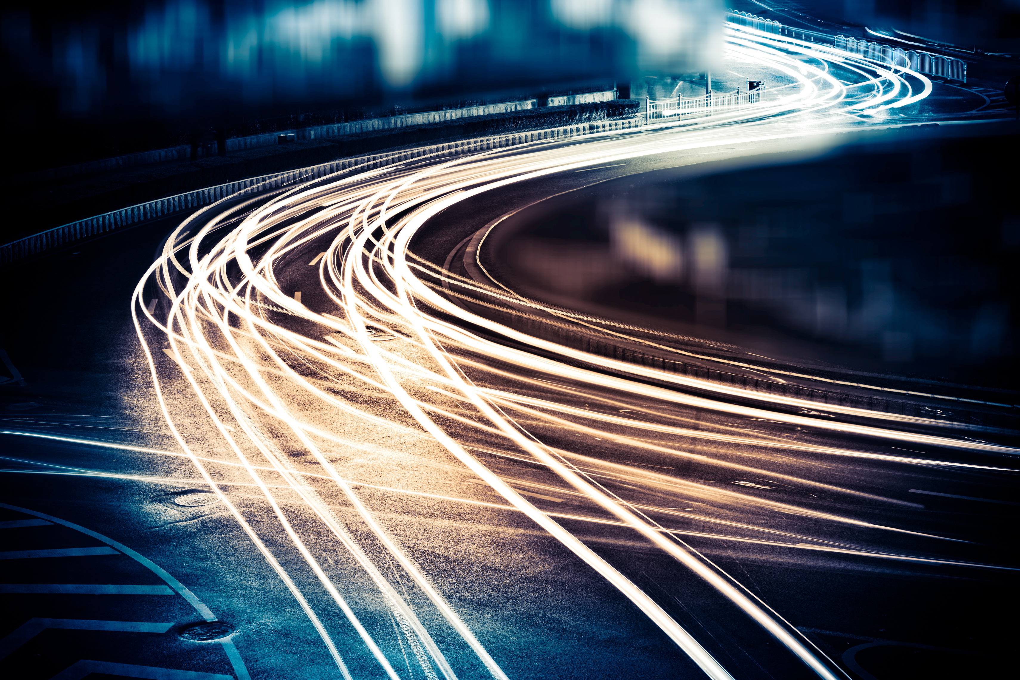 the light trails on the steet in shanghai china.
